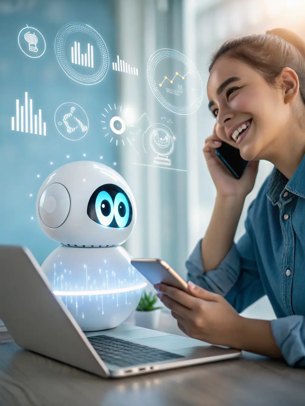 An icon depicting a basic AI virtual agent, illustrating the AI support included in the Basic Plan.