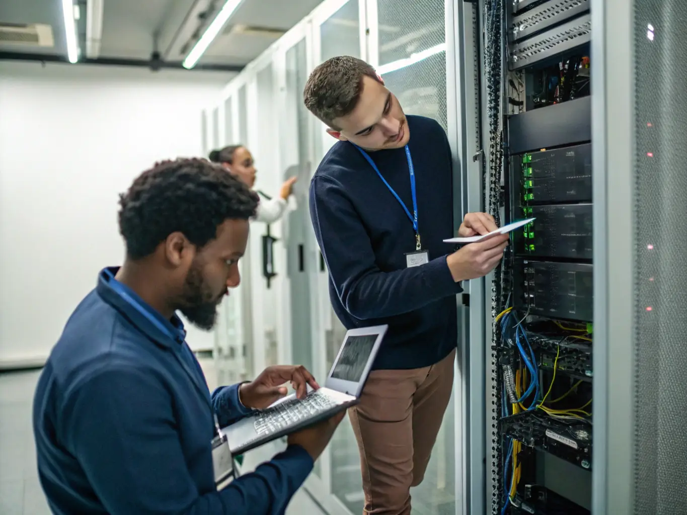An image showing a software testing team running tests on a mass communication system, ensuring its reliability and performance.