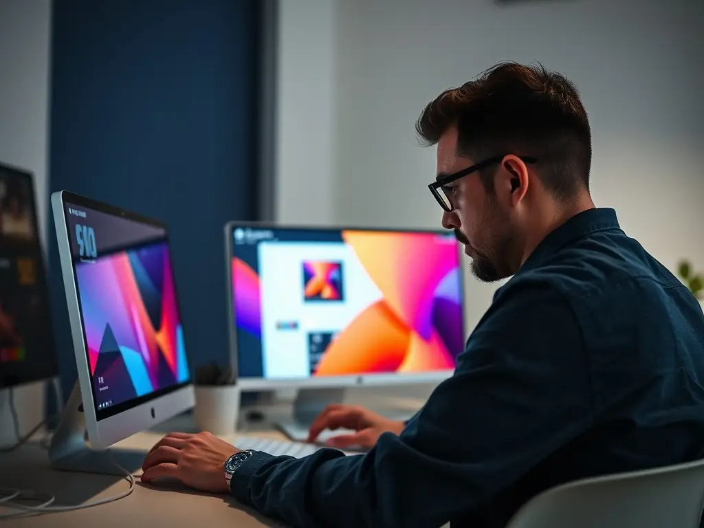 An image showing a designer creating a user-friendly interface for a mass communication platform, focusing on ease of use and visual appeal.