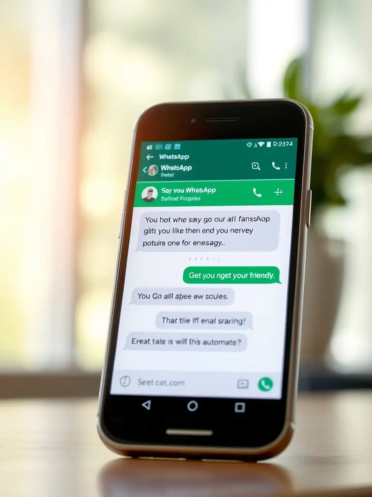 A close-up shot of a smartphone displaying a WhatsApp chat interface with a Neodialogs AI virtual agent responding to a customer query, showcasing seamless integration.